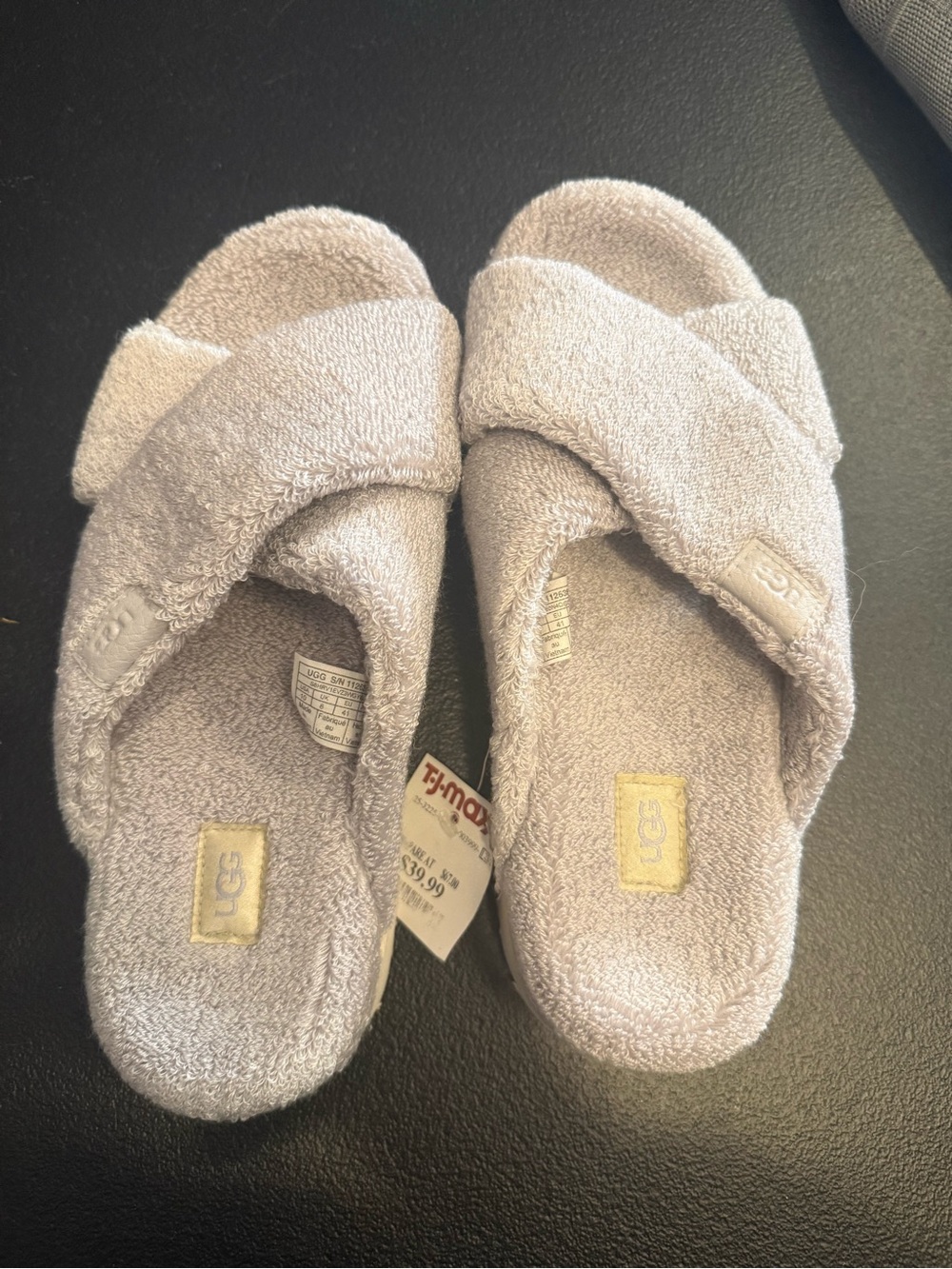 New UGG Women's Crisscross Terry Slide Slippers in Light Taupe Size 10